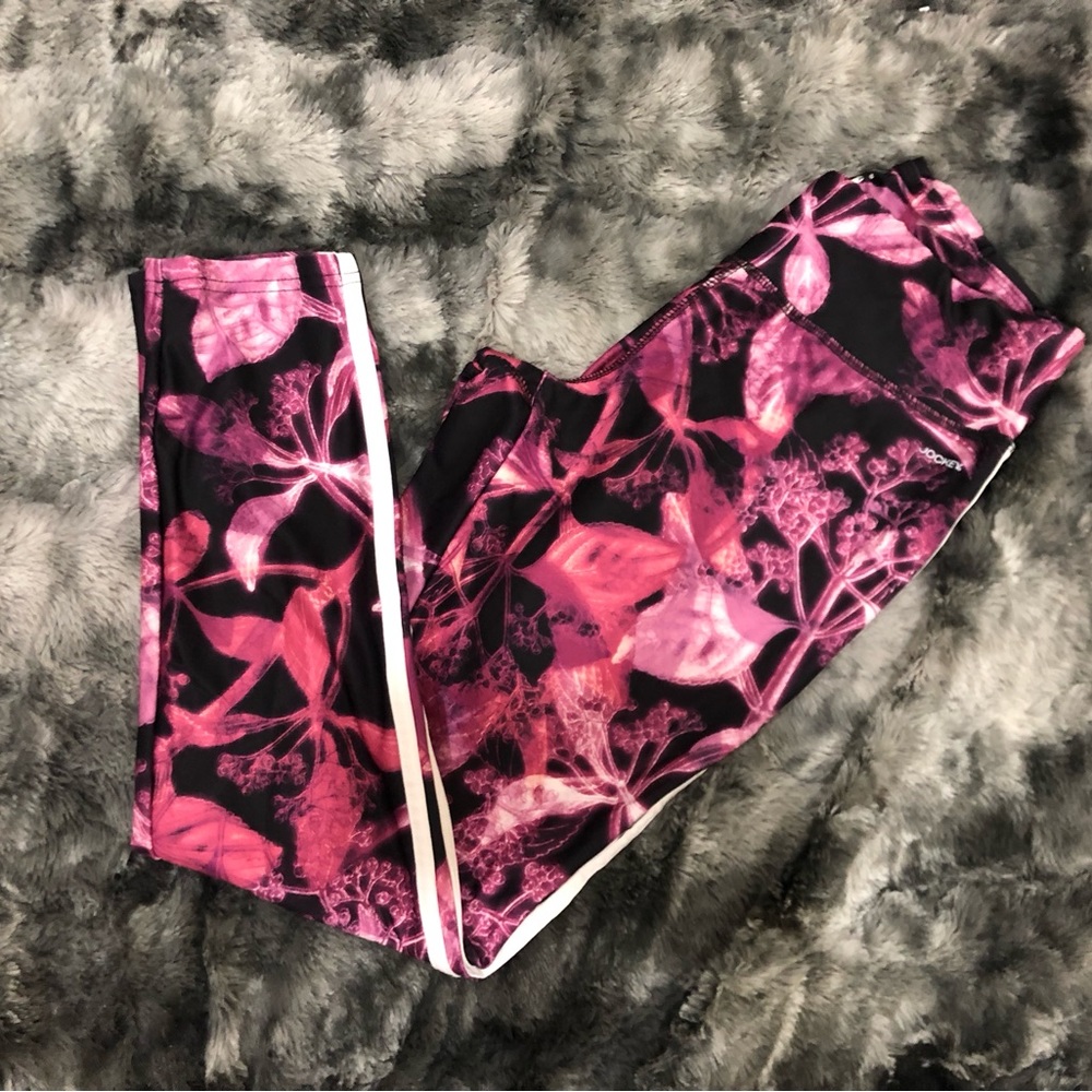 JOCKEY PINK AND BLACK PATTERN TIE DYE WORKOUT ATHLETIC LEGGINGS PANTS